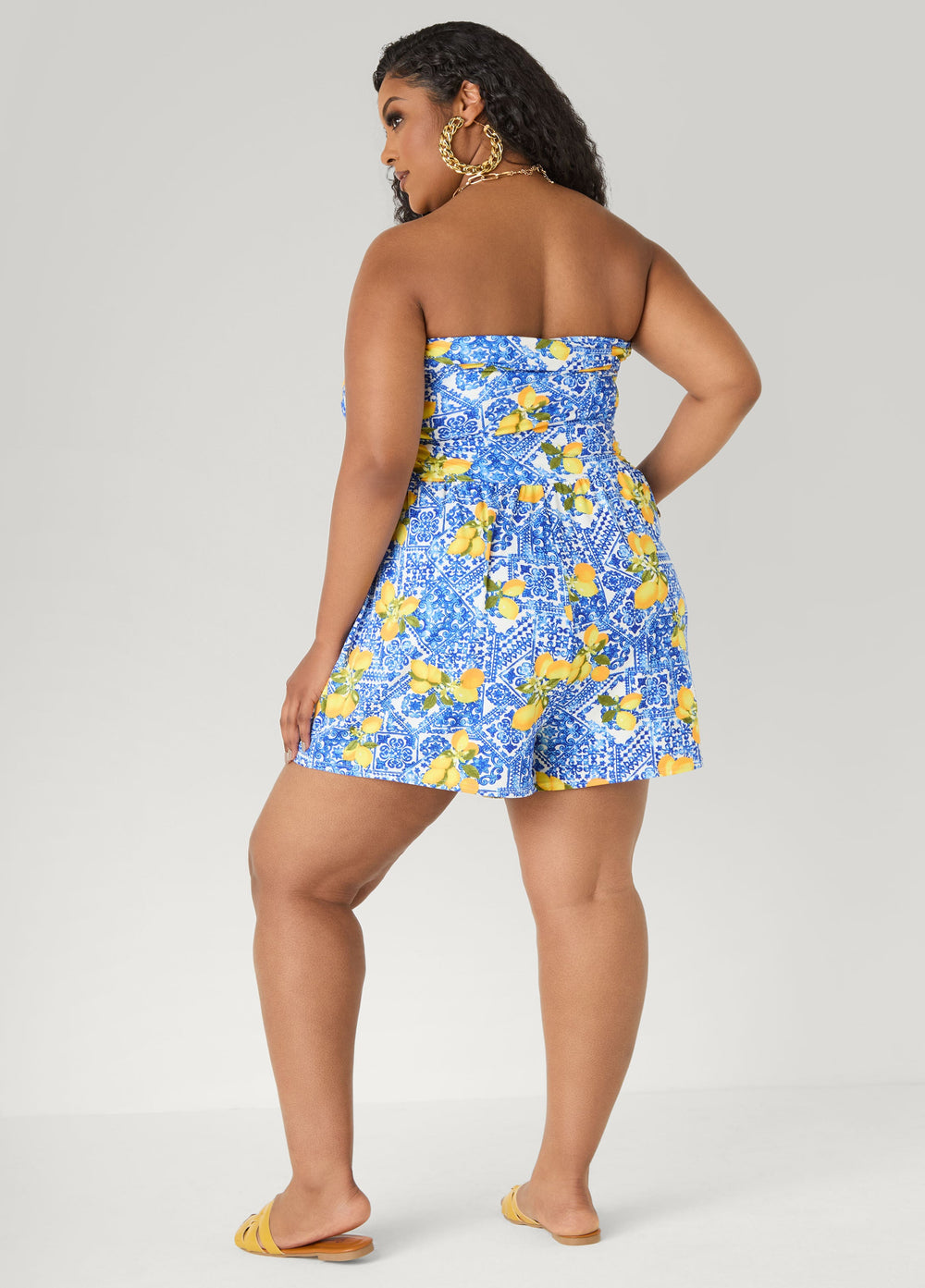 Strapless Printed Romper Black Combo | Ashley Stewart