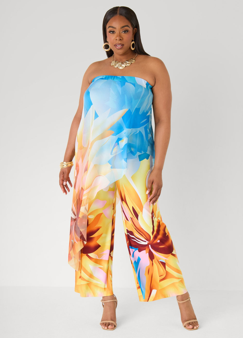 Layered Floral Print Jumpsuit Multi | Ashley Stewart