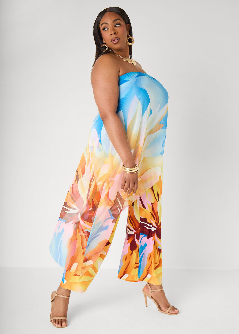 Layered Floral Print Jumpsuit Multi | Ashley Stewart