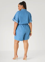 Cuffed Chambray Romper Denim | Ashley Stewart