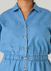 Cuffed Chambray Romper Denim | Ashley Stewart