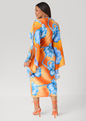 Split Sleeve Tropical Print Dress Persimmon Orange | Ashley Stewart