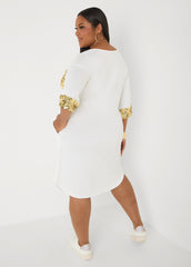 Sequined Terry T Shirt Dress White | Ashley Stewart