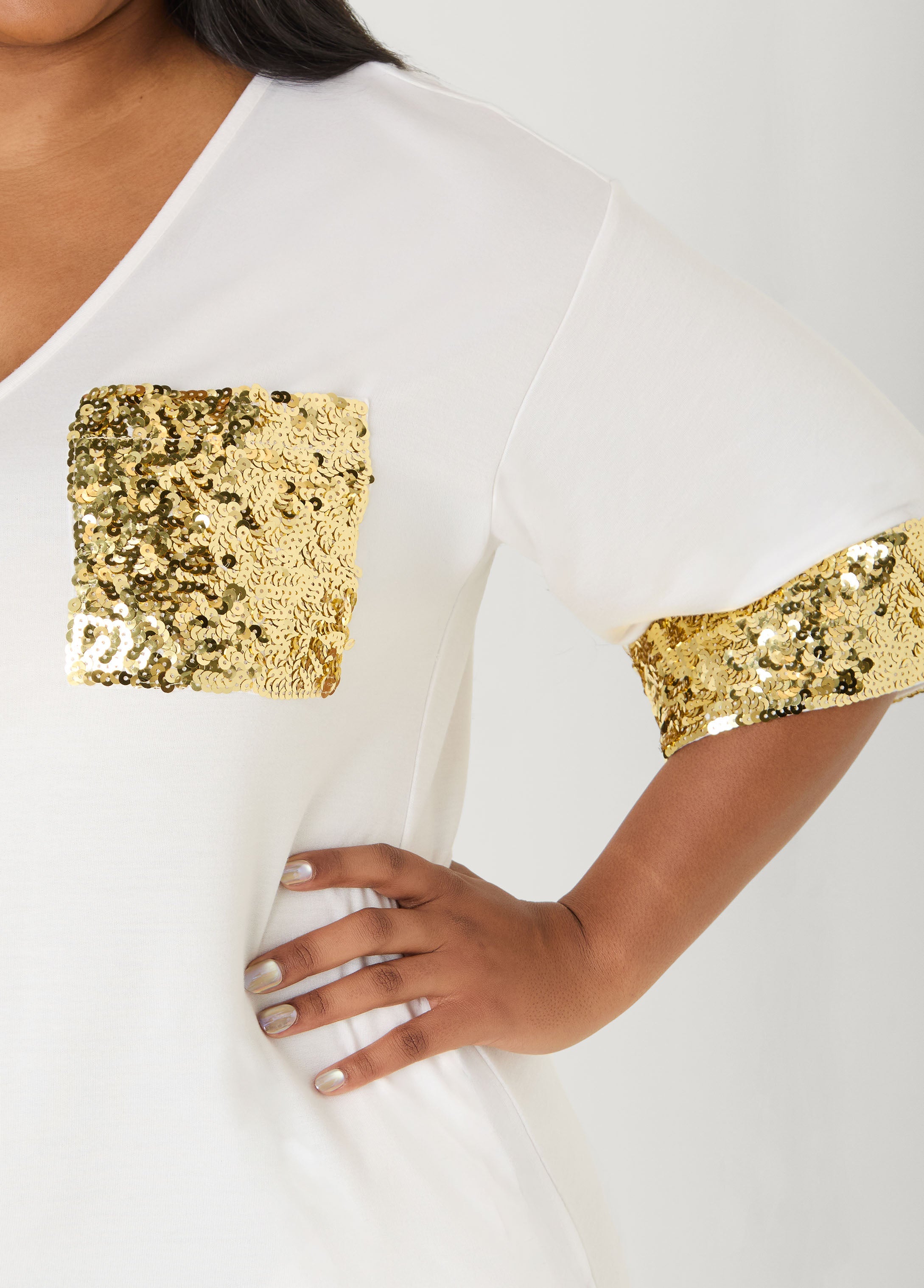 Sequined Terry T Shirt Dress White | Ashley Stewart