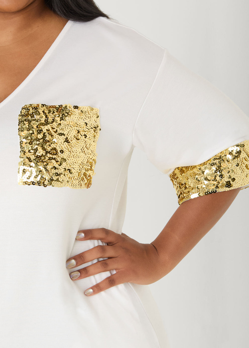 Sequined Terry T Shirt Dress White | Ashley Stewart