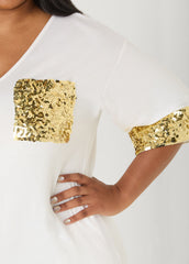 Sequined Terry T Shirt Dress White | Ashley Stewart