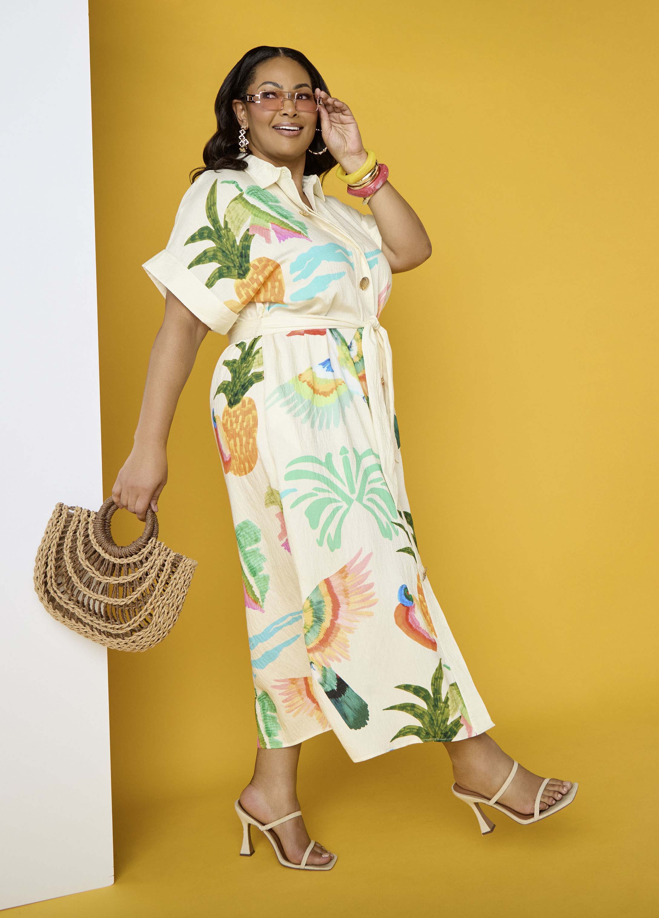 Tropical Print Maxi Shirtdress Caribbean Sea | Ashley Stewart