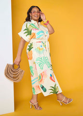 Tropical Print Maxi Shirtdress Caribbean Sea | Ashley Stewart