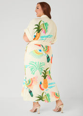 Tropical Print Maxi Shirtdress Caribbean Sea | Ashley Stewart
