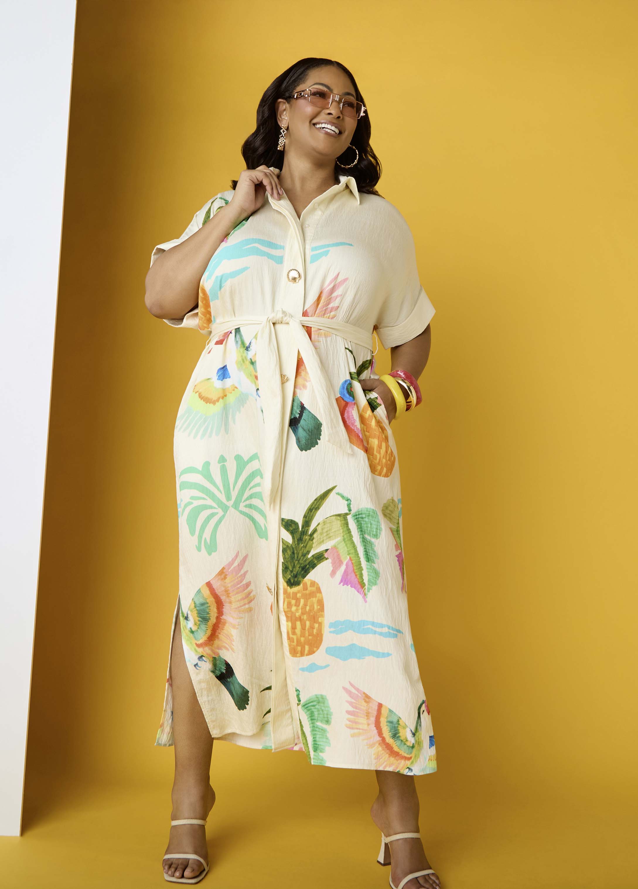 Tropical Print Maxi Shirtdress Caribbean Sea | Ashley Stewart