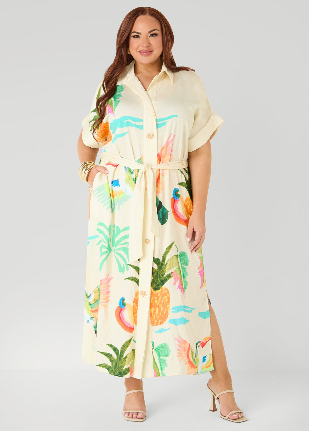 Tropical Print Maxi Shirtdress Caribbean Sea | Ashley Stewart