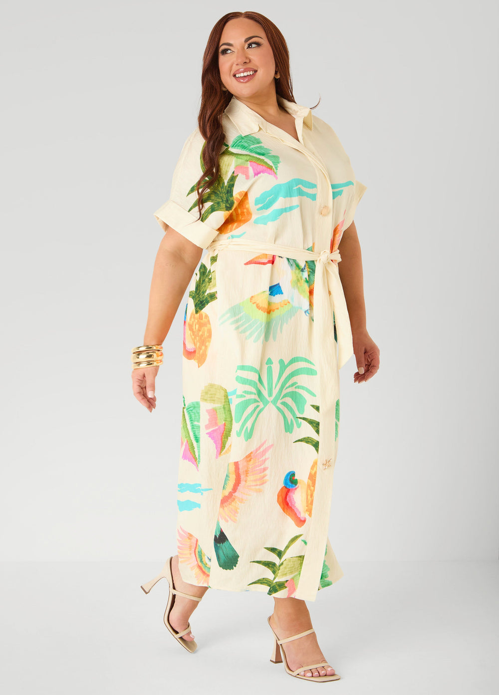 Tropical Print Maxi Shirtdress Caribbean Sea | Ashley Stewart