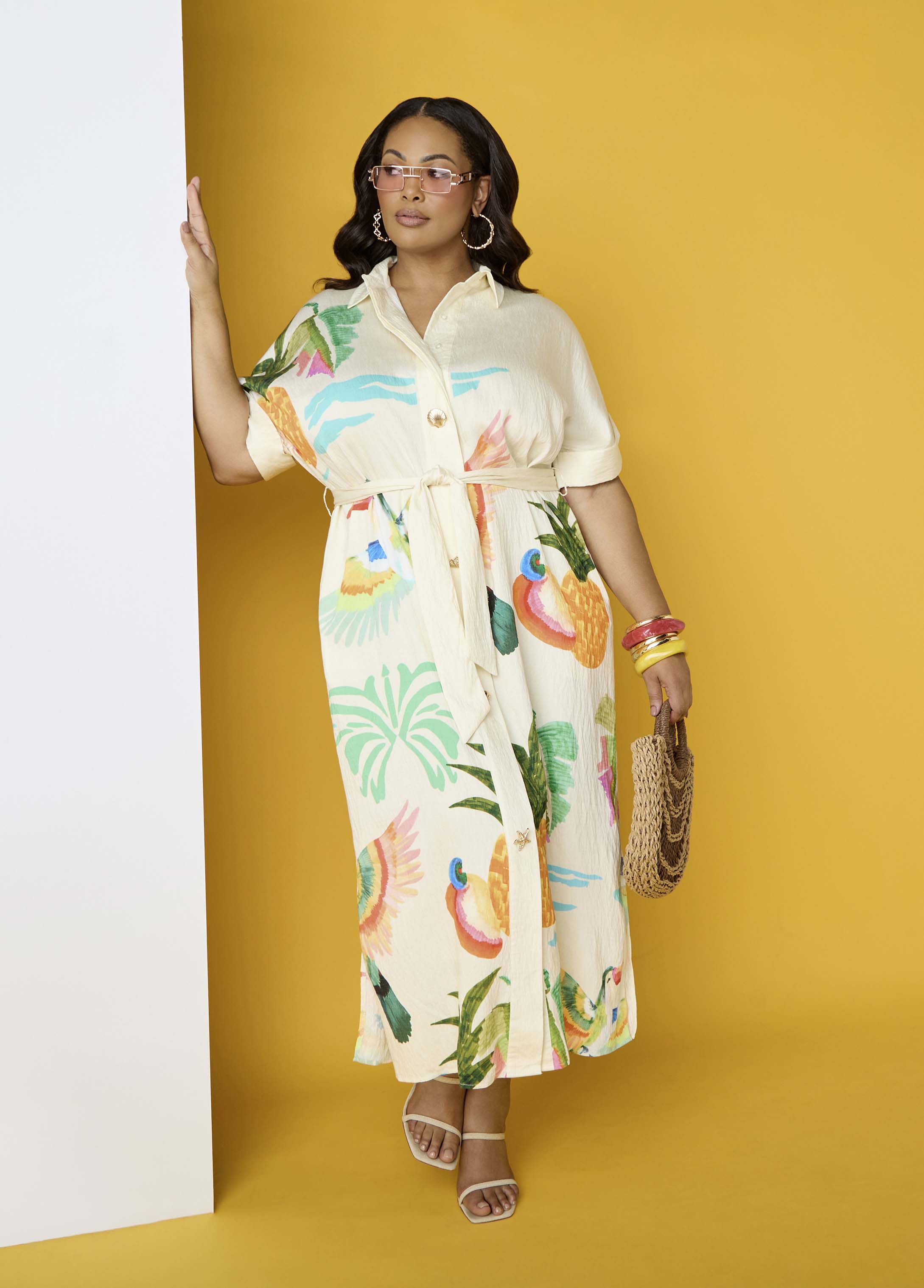 Tropical Print Maxi Shirtdress Caribbean Sea | Ashley Stewart