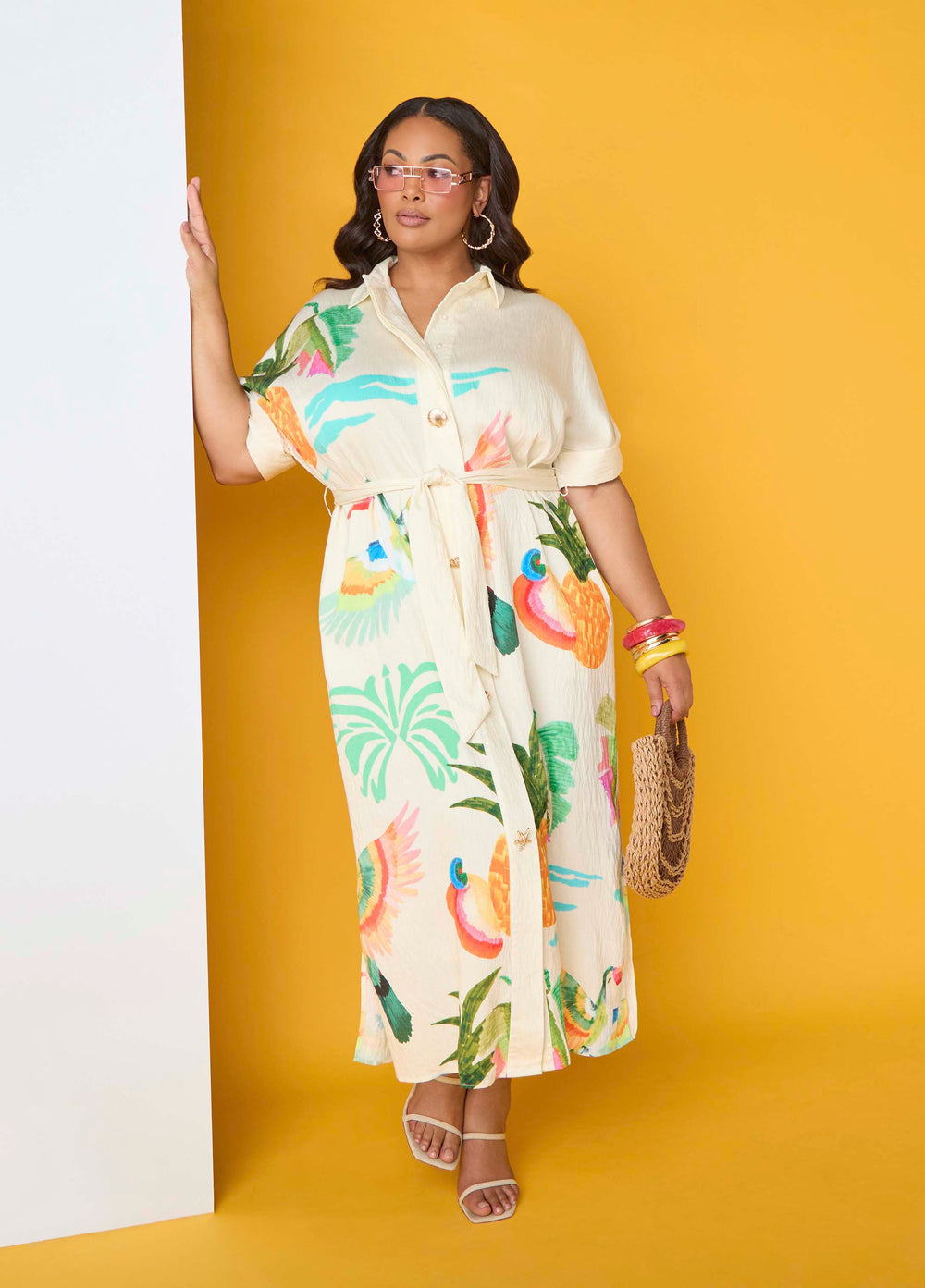 Tropical Print Maxi Shirtdress Caribbean Sea | Ashley Stewart