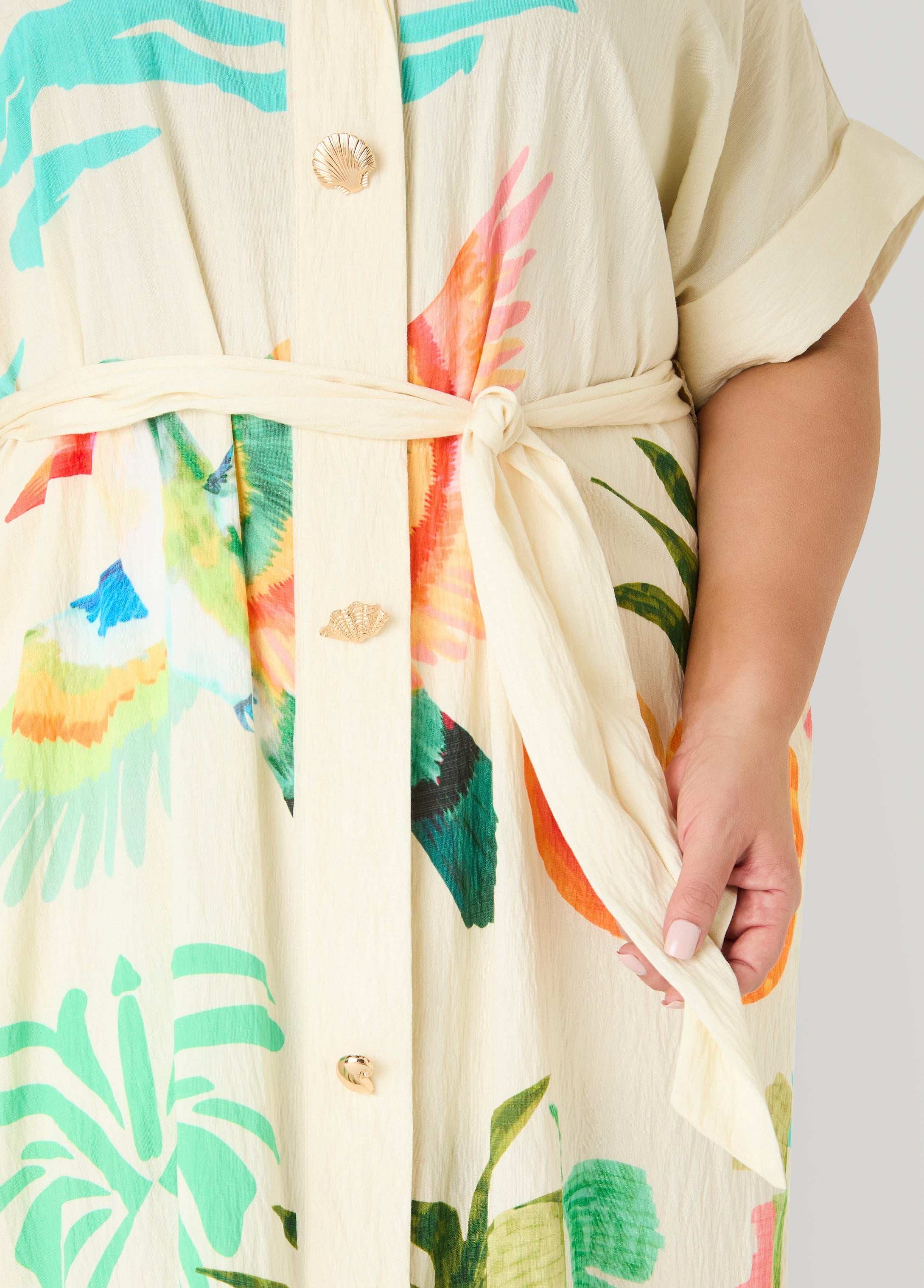 Tropical Print Maxi Shirtdress Caribbean Sea | Ashley Stewart