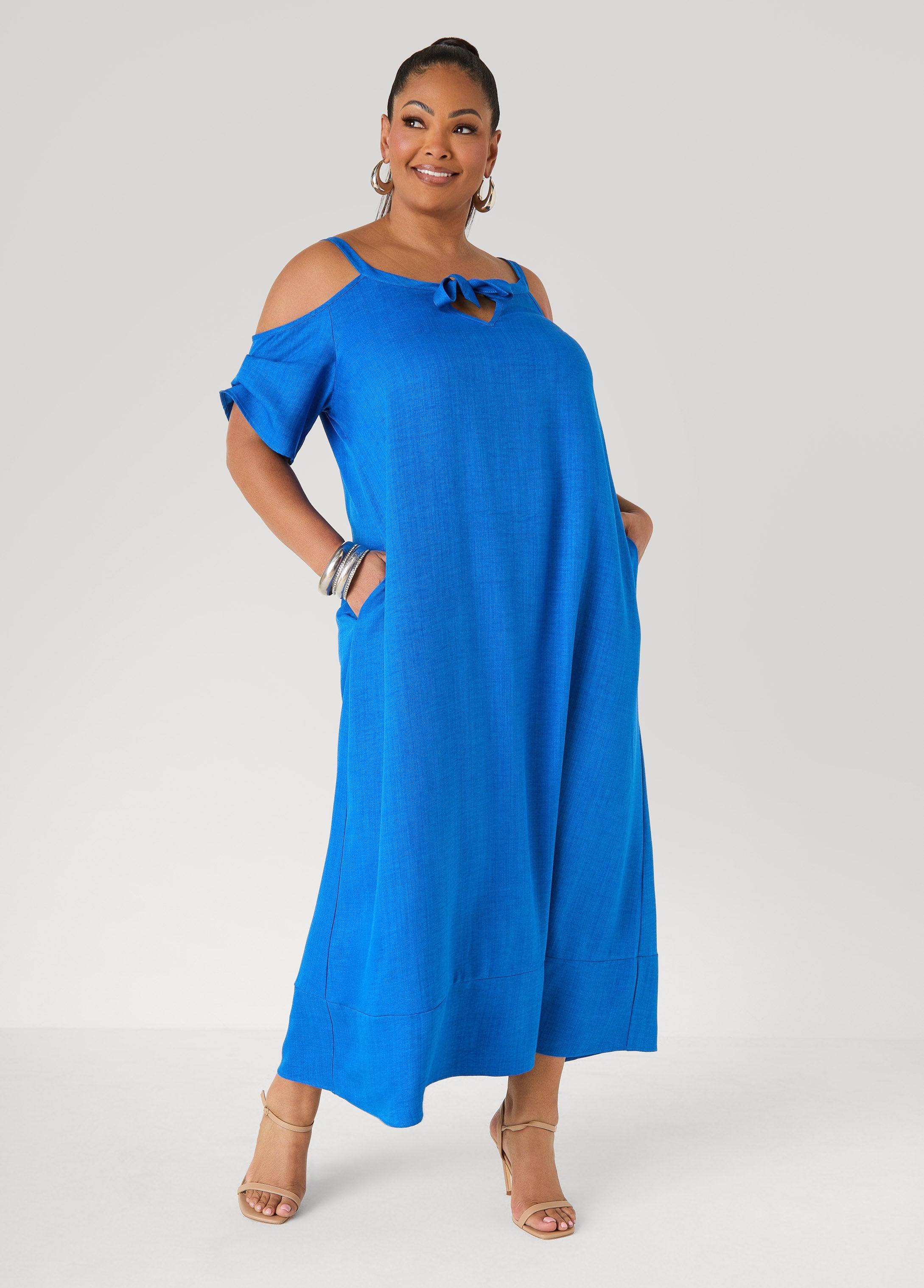Cold Shoulder Maxi Dress Victoria Blue | Ashley Stewart
