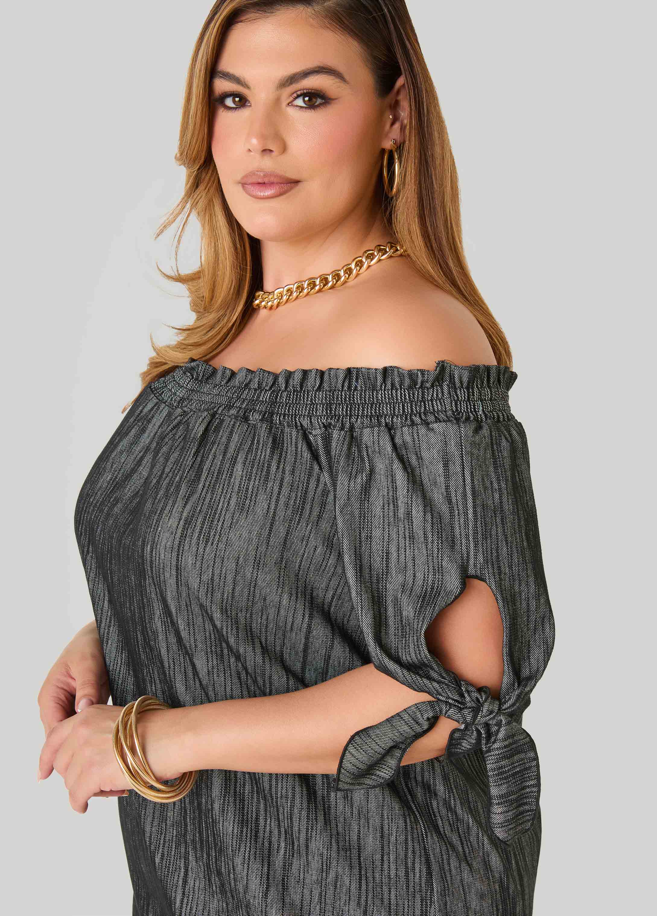 Off The Shoulder Denim Dress Denim | Ashley Stewart