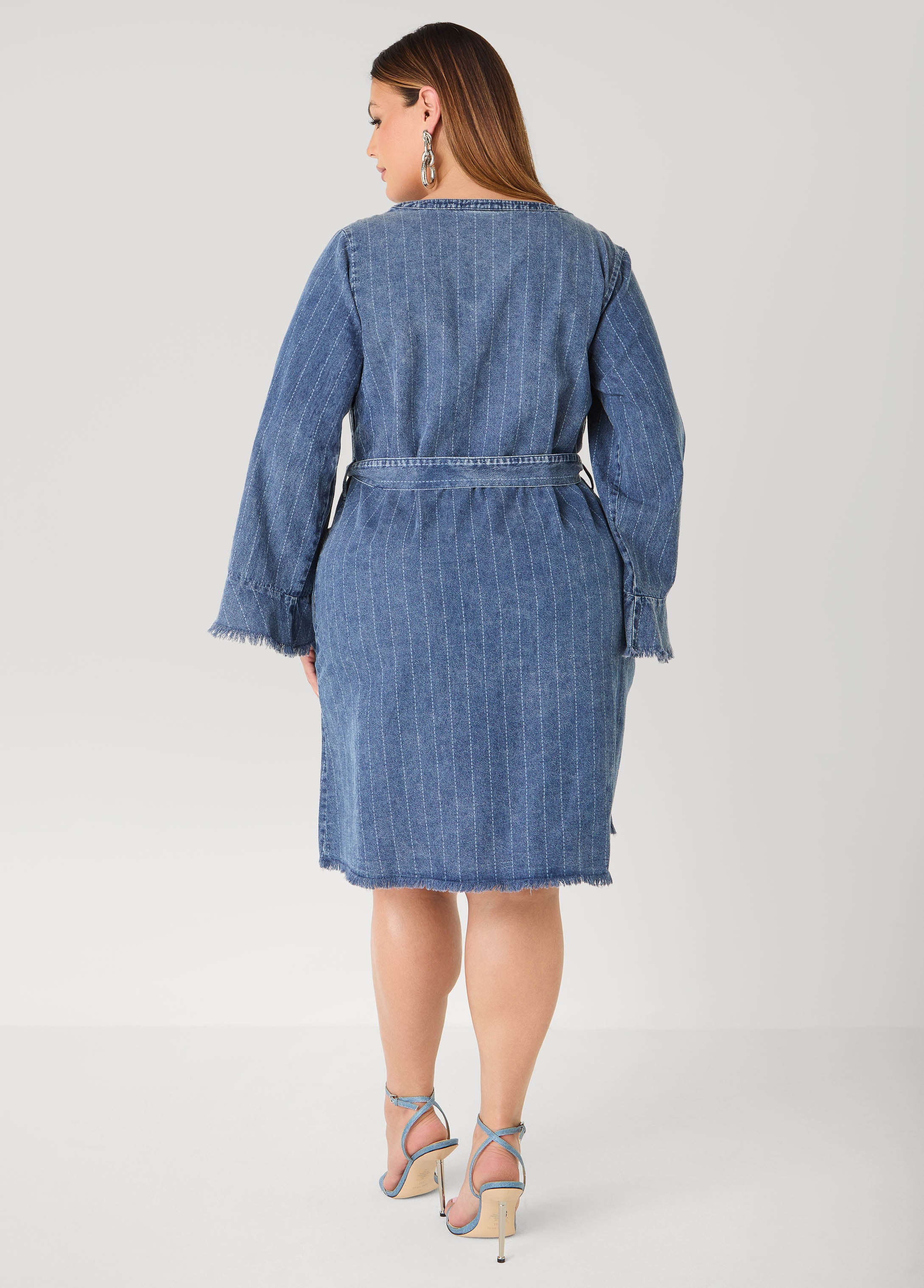 Striped Denim Shirtdress Denim Blue | Ashley Stewart