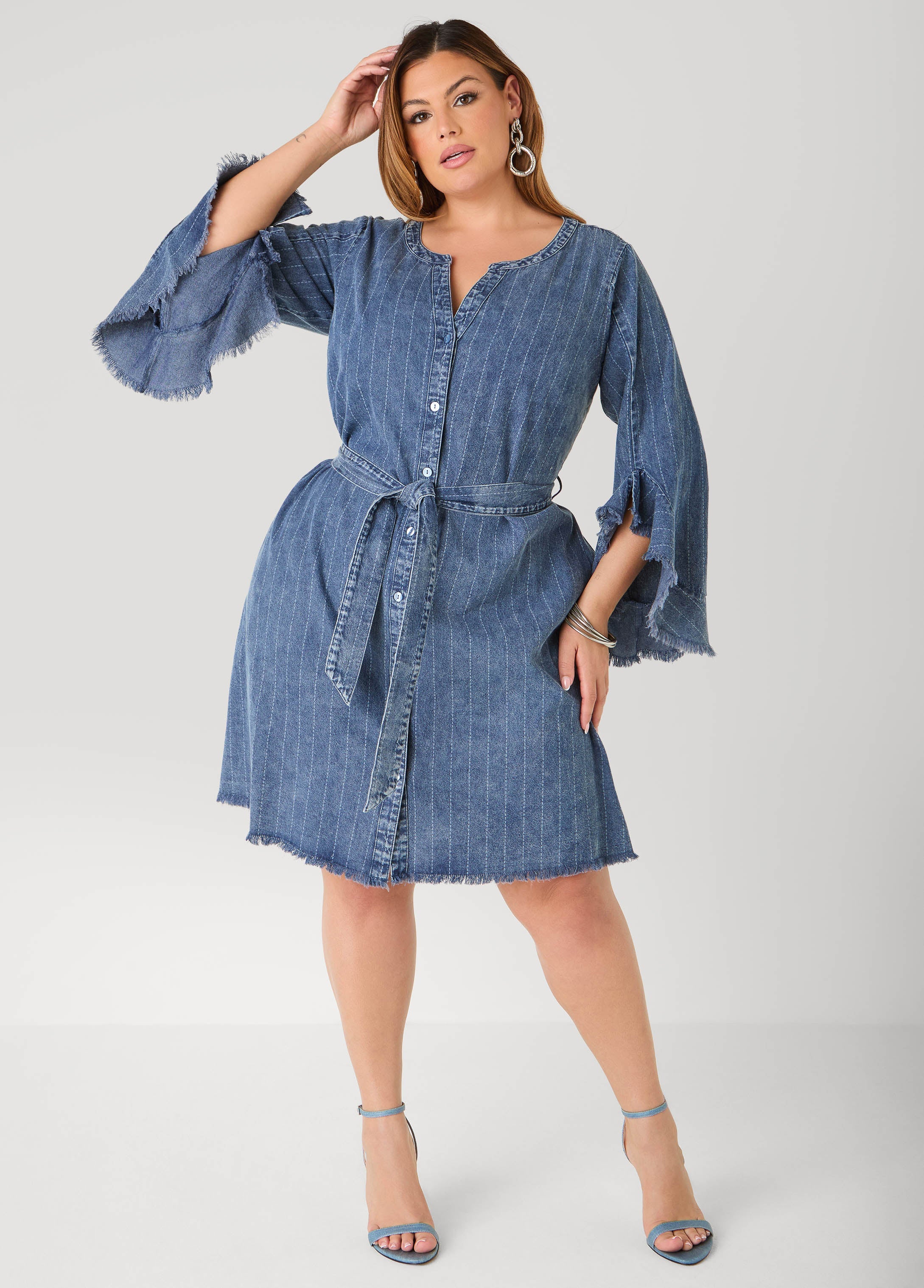 Striped Denim Shirtdress Denim Blue | Ashley Stewart