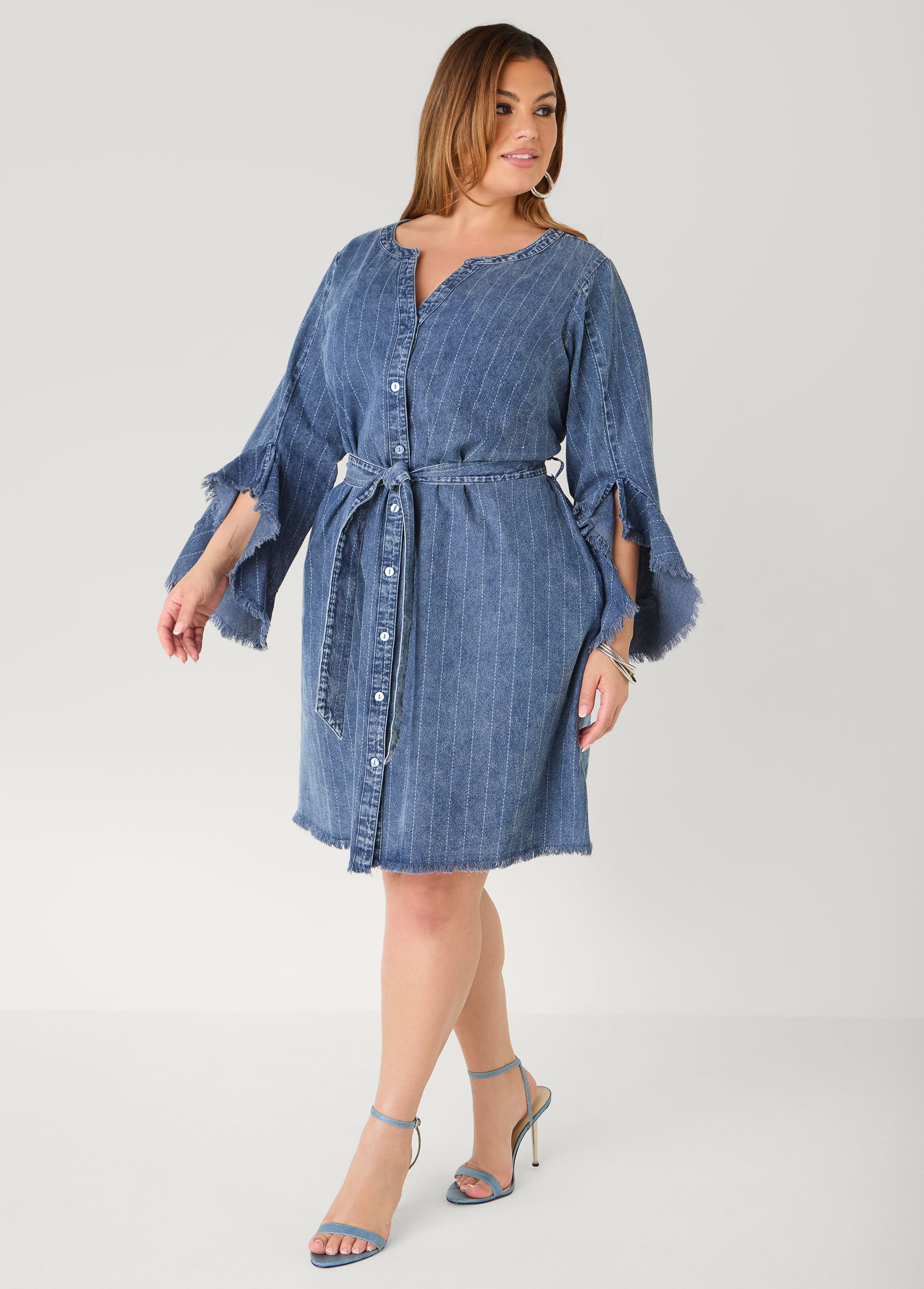 Striped Denim Shirtdress Denim Blue | Ashley Stewart