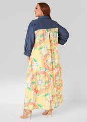 Denim Paneled Printed Shirtdress Yellow | Ashley Stewart
