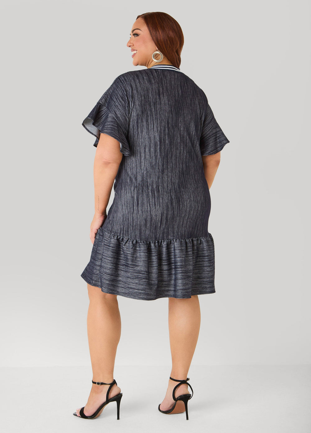 Textured Denim Babydoll Dress Denim | Ashley Stewart