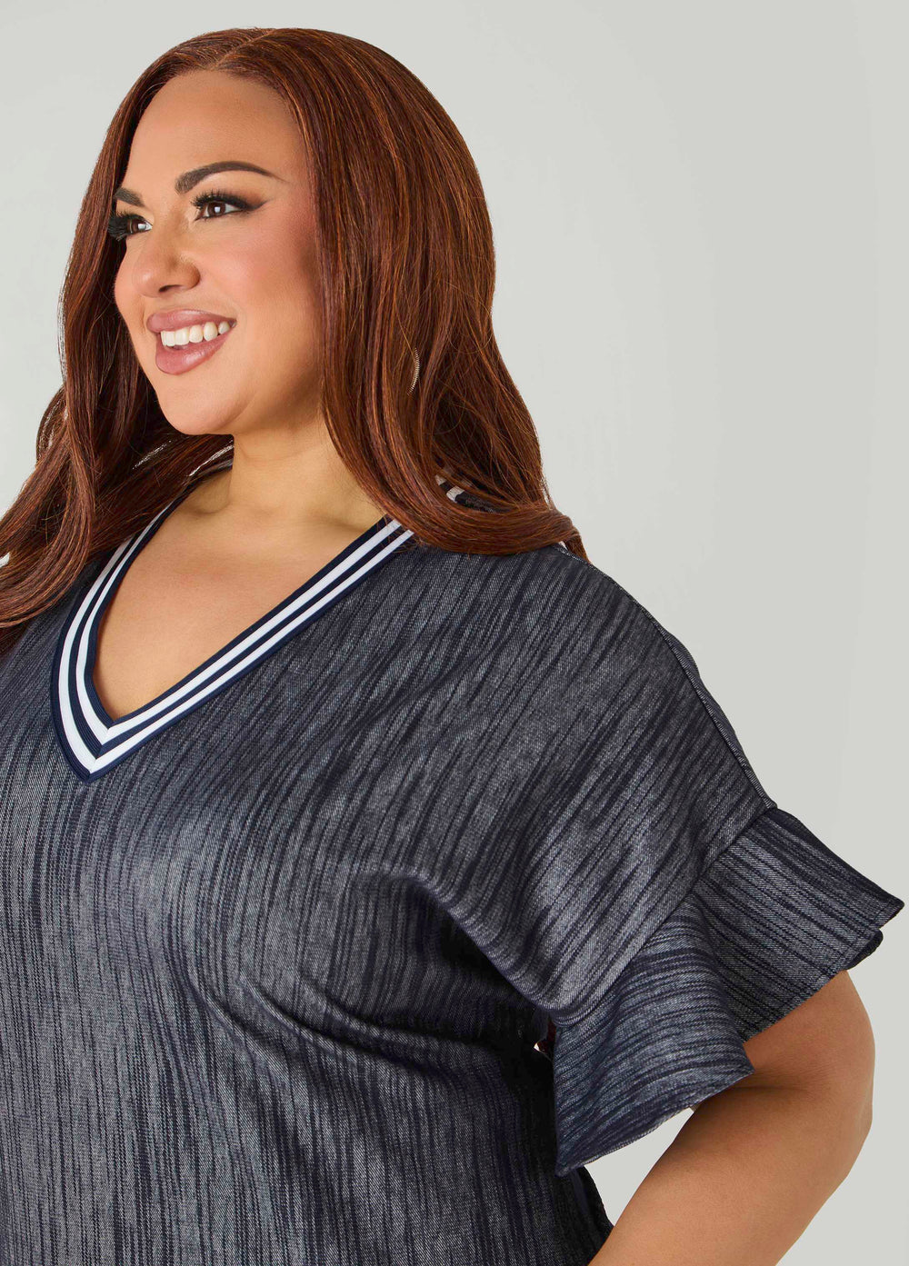 Textured Denim Babydoll Dress Denim | Ashley Stewart