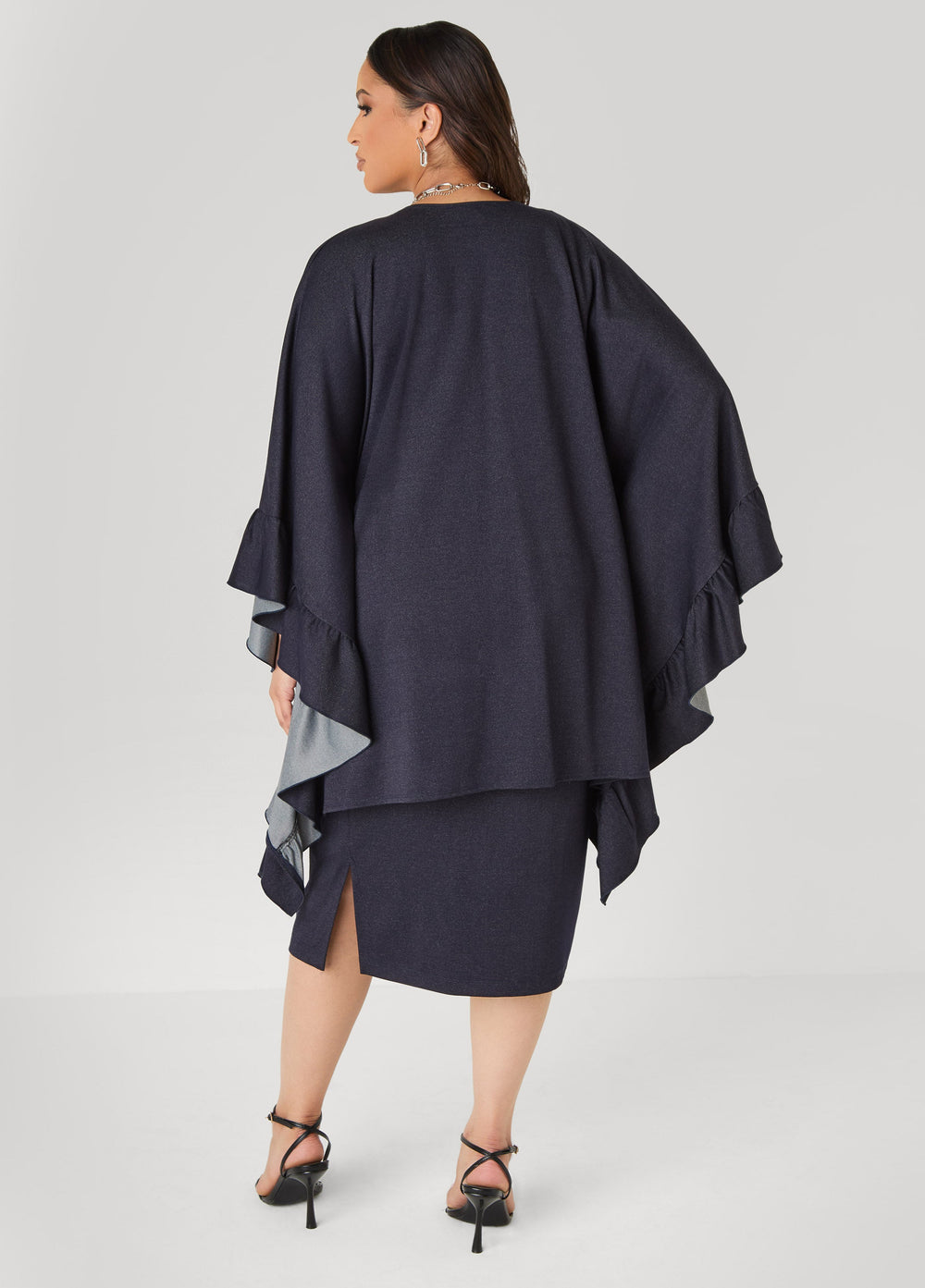 Ruffle Trimmed Denim Kimono Denim | Ashley Stewart