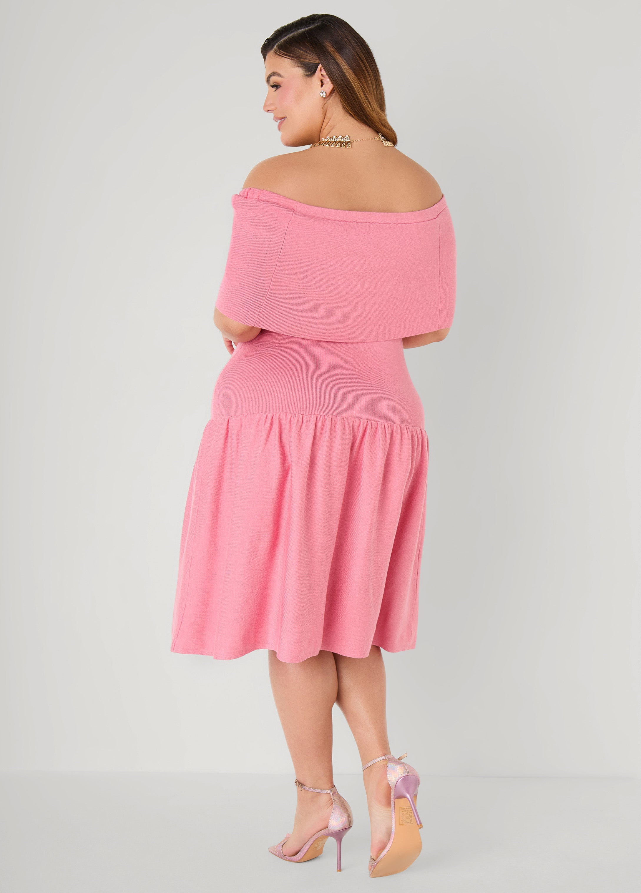 Off The Shoulder Sweater Dress Confetti | Ashley Stewart