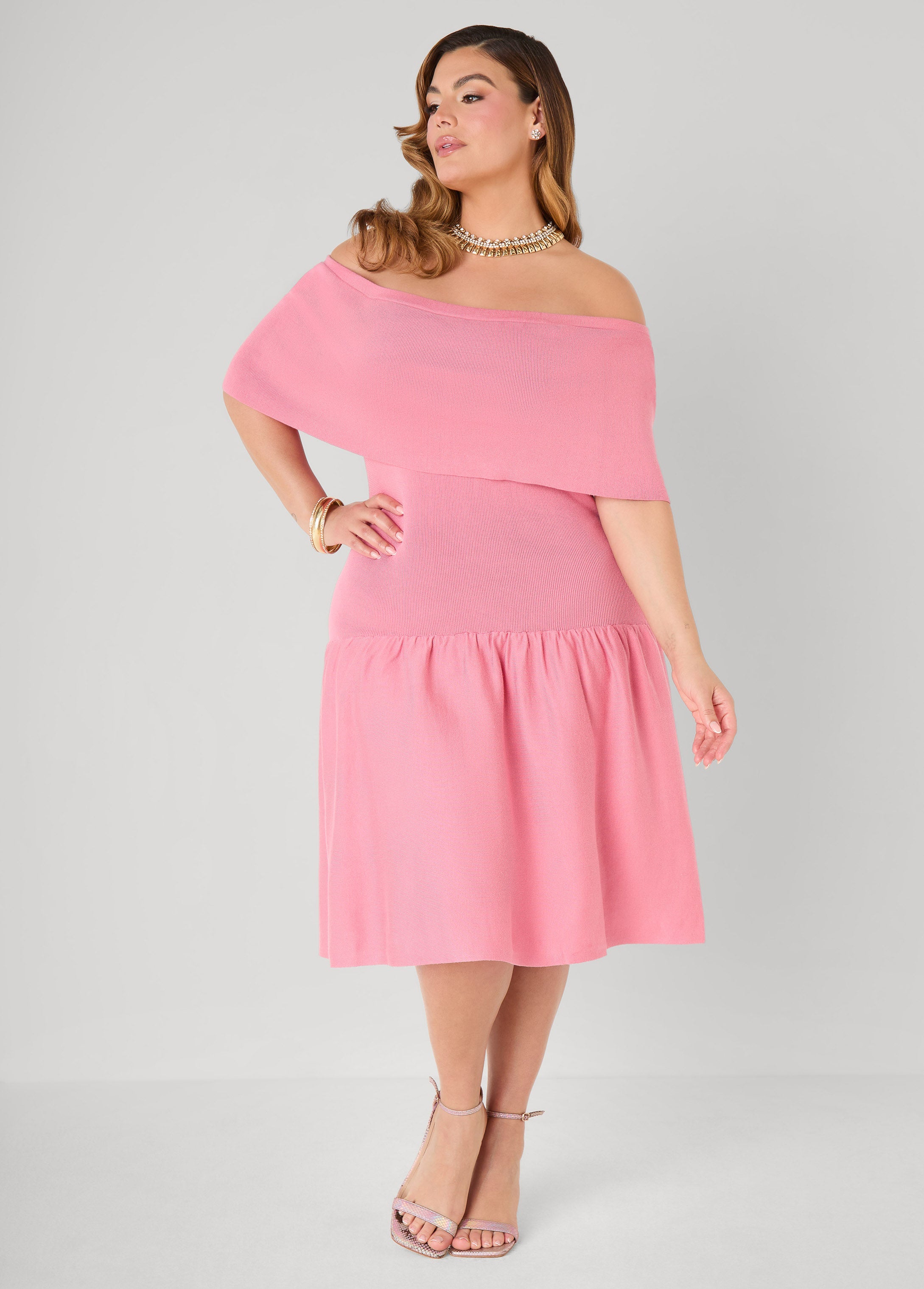 Off The Shoulder Sweater Dress Confetti | Ashley Stewart