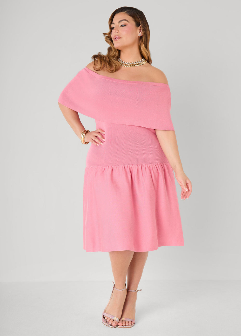 Off The Shoulder Sweater Dress Confetti | Ashley Stewart