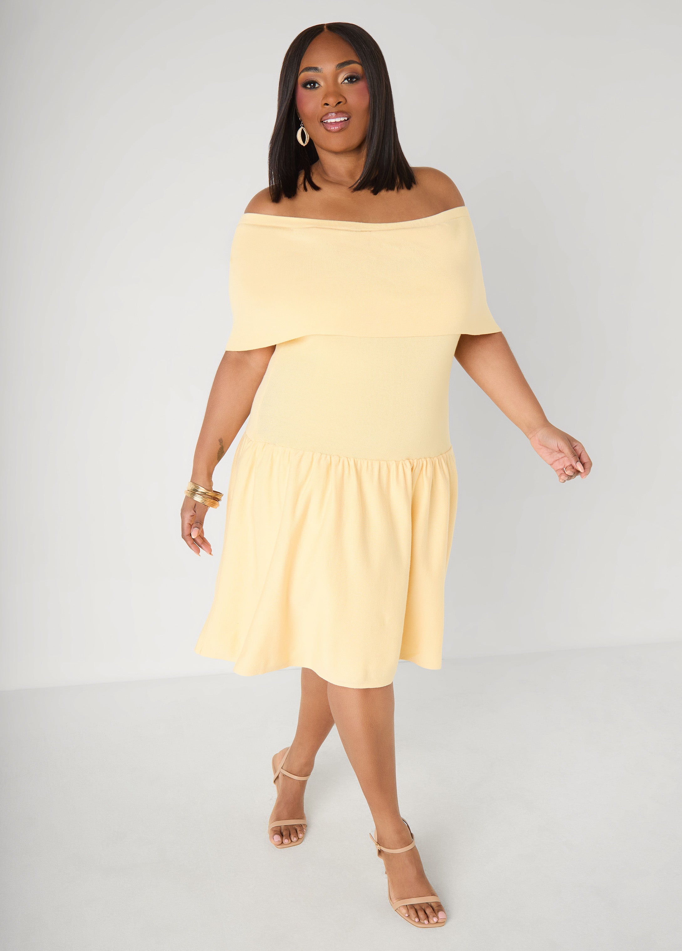 Off The Shoulder Sweater Dress Confetti | Ashley Stewart