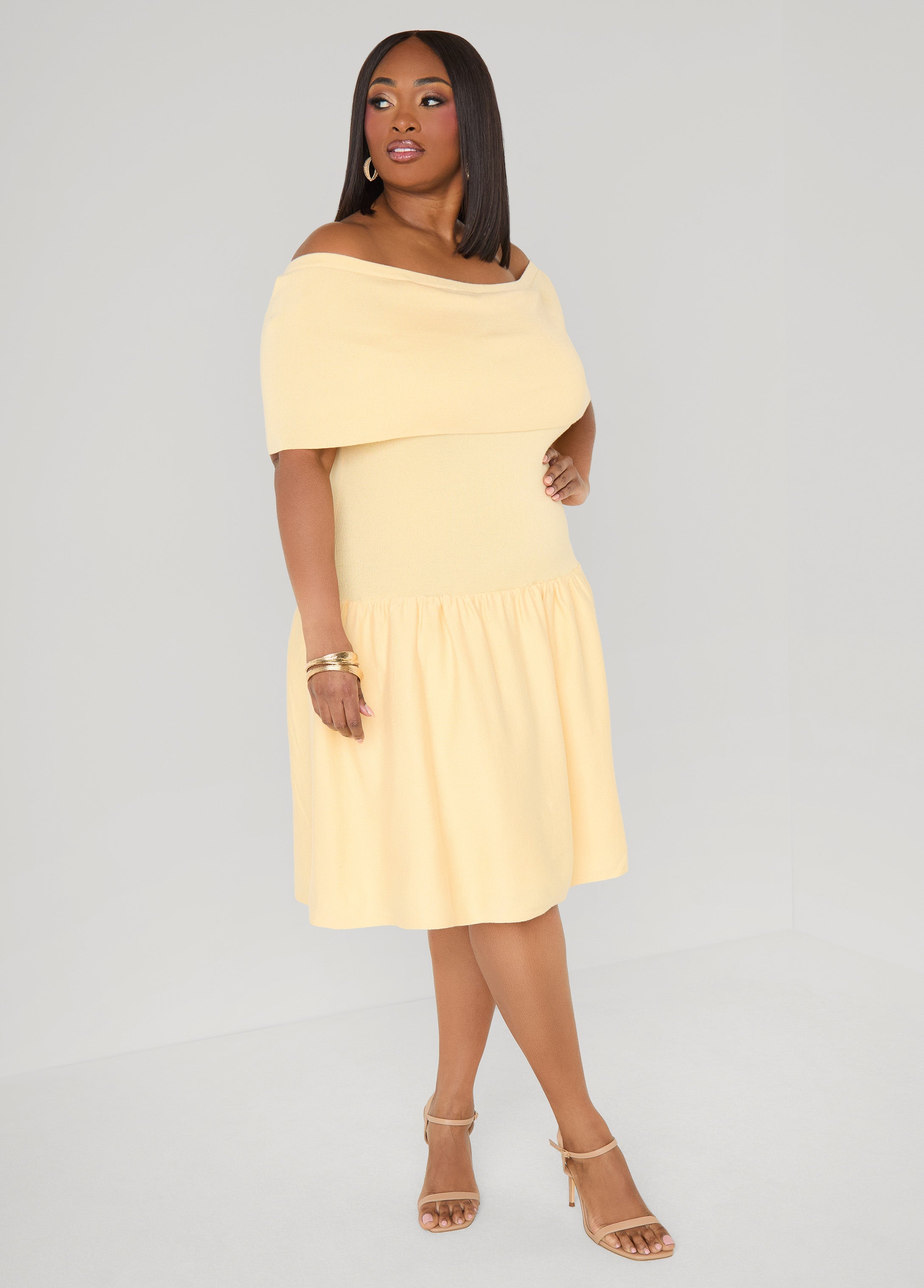 Off The Shoulder Sweater Dress Confetti | Ashley Stewart