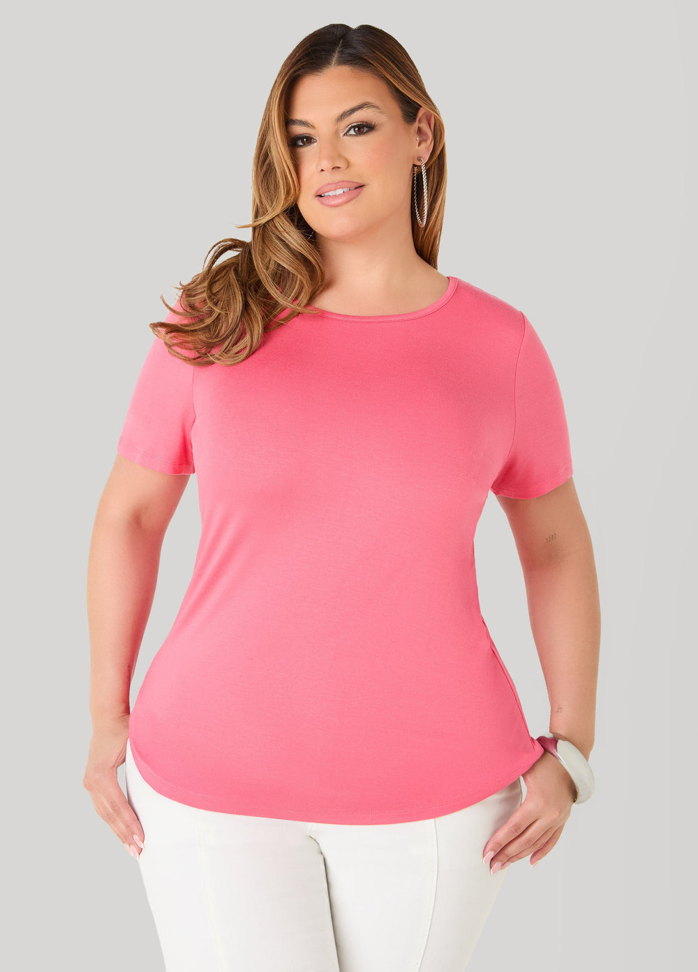 The Basic Jersey Crewneck Tee Calypso Coral | Ashley Stewart