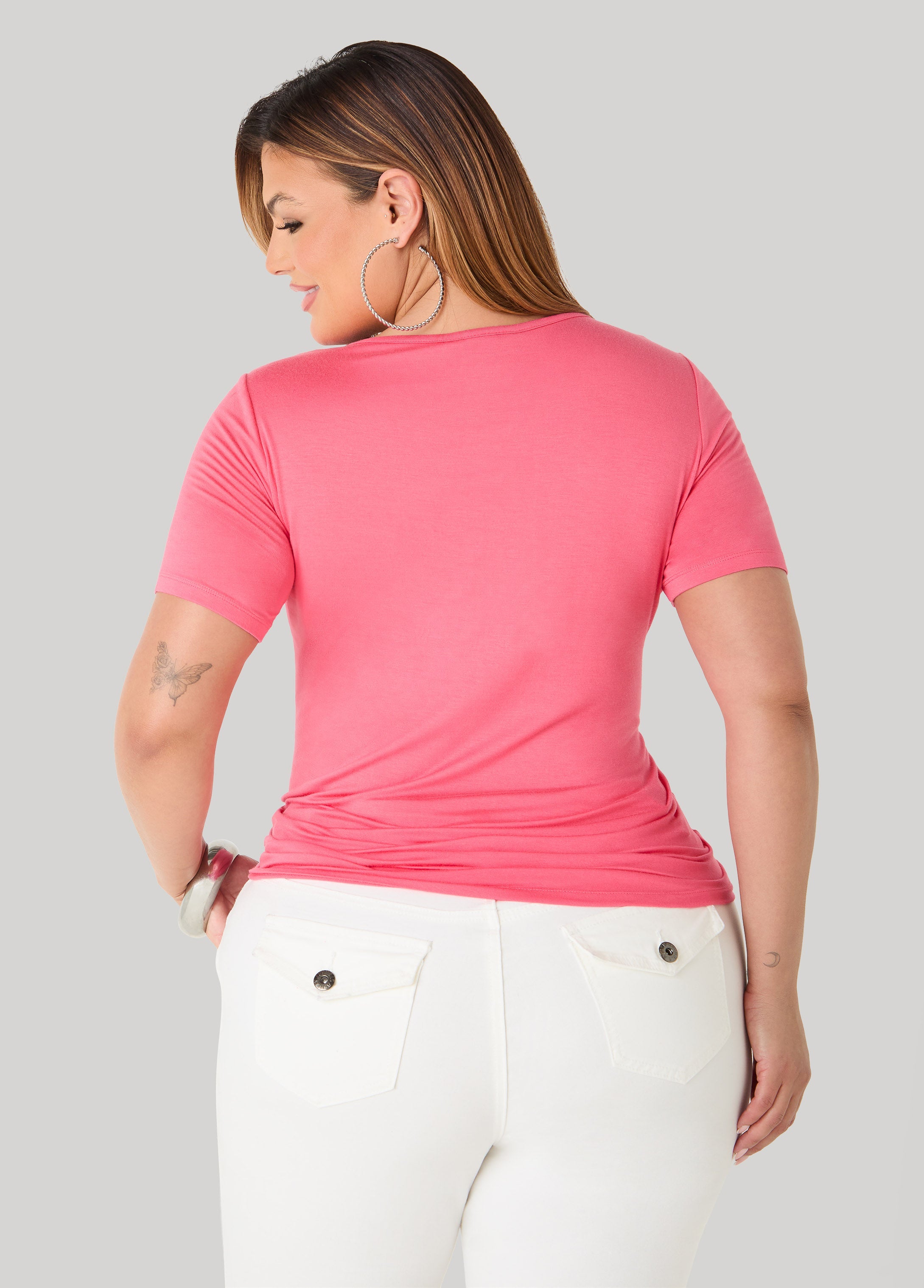 The Basic Jersey Crewneck Tee Calypso Coral | Ashley Stewart