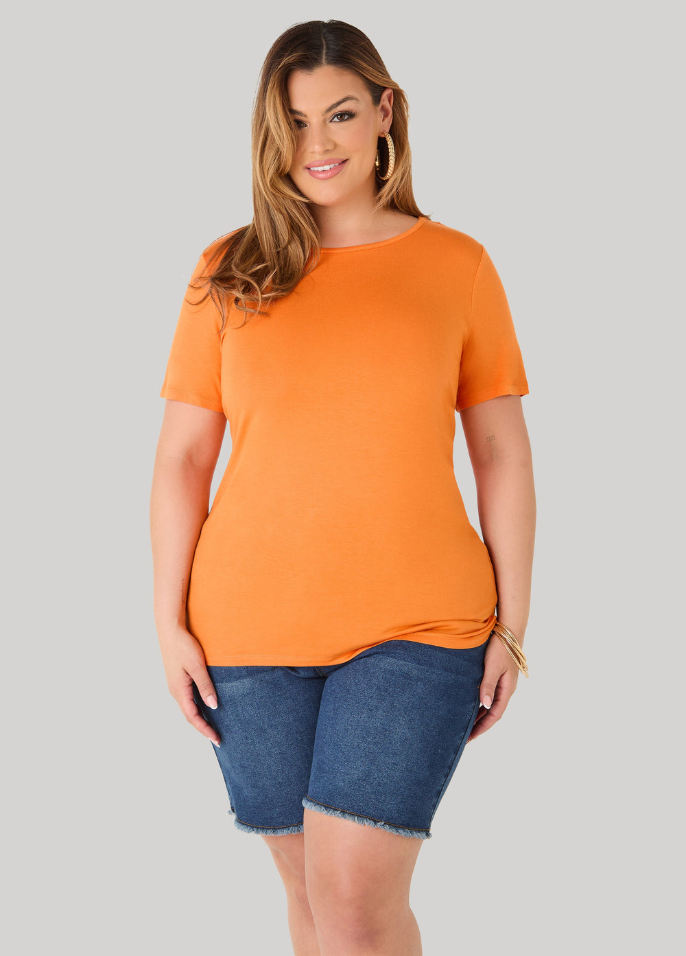 The Basic Jersey Crewneck Tee Calypso Coral | Ashley Stewart