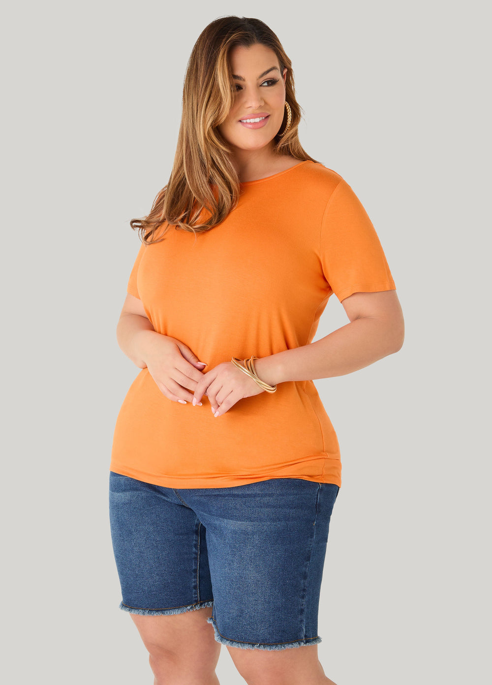The Basic Jersey Crewneck Tee Calypso Coral | Ashley Stewart