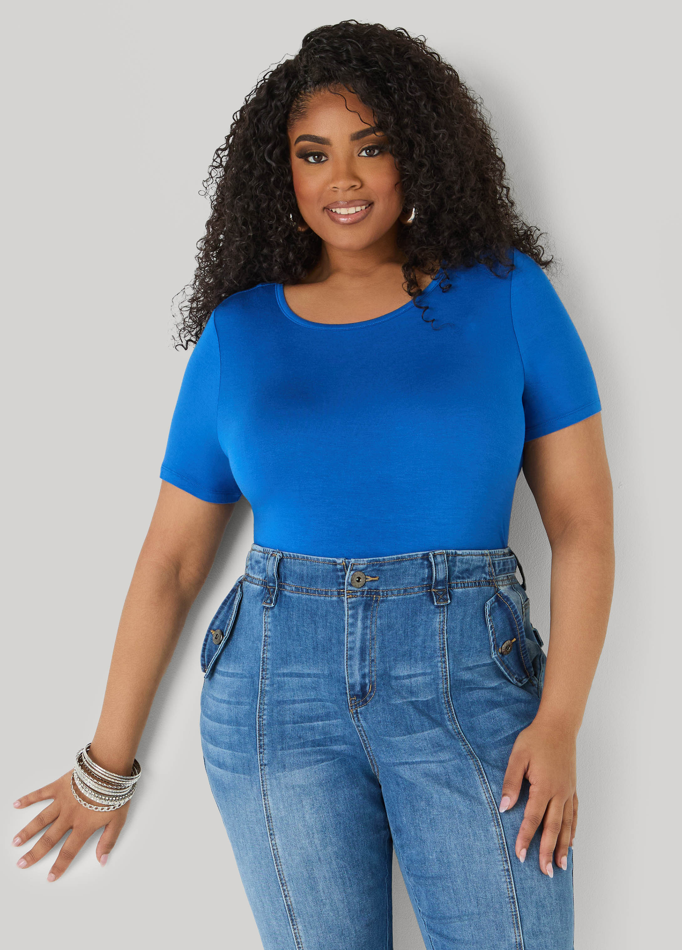 Basic Crewneck Jersey Tee Victoria Blue | Ashley Stewart