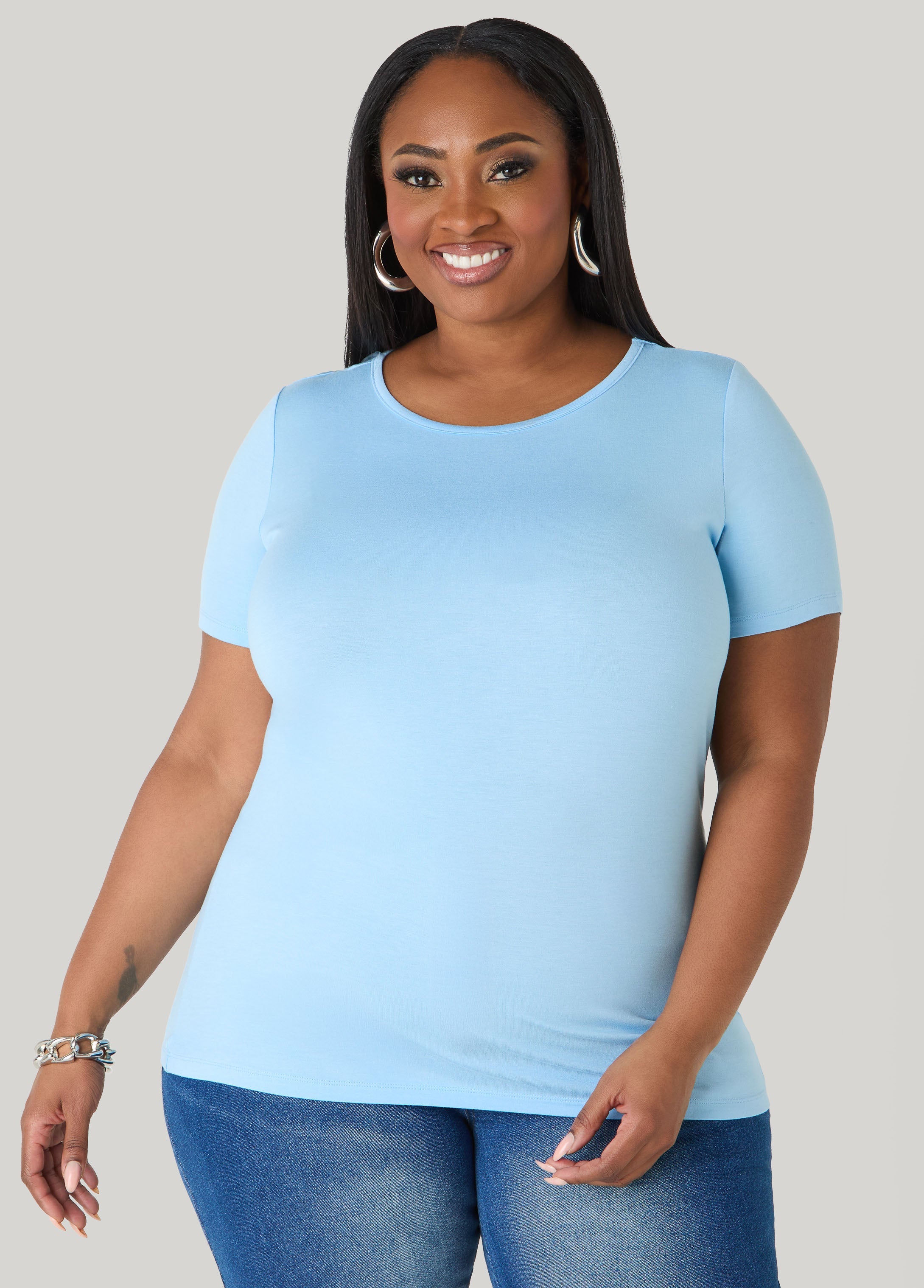 Basic Crewneck Jersey Tee Victoria Blue | Ashley Stewart