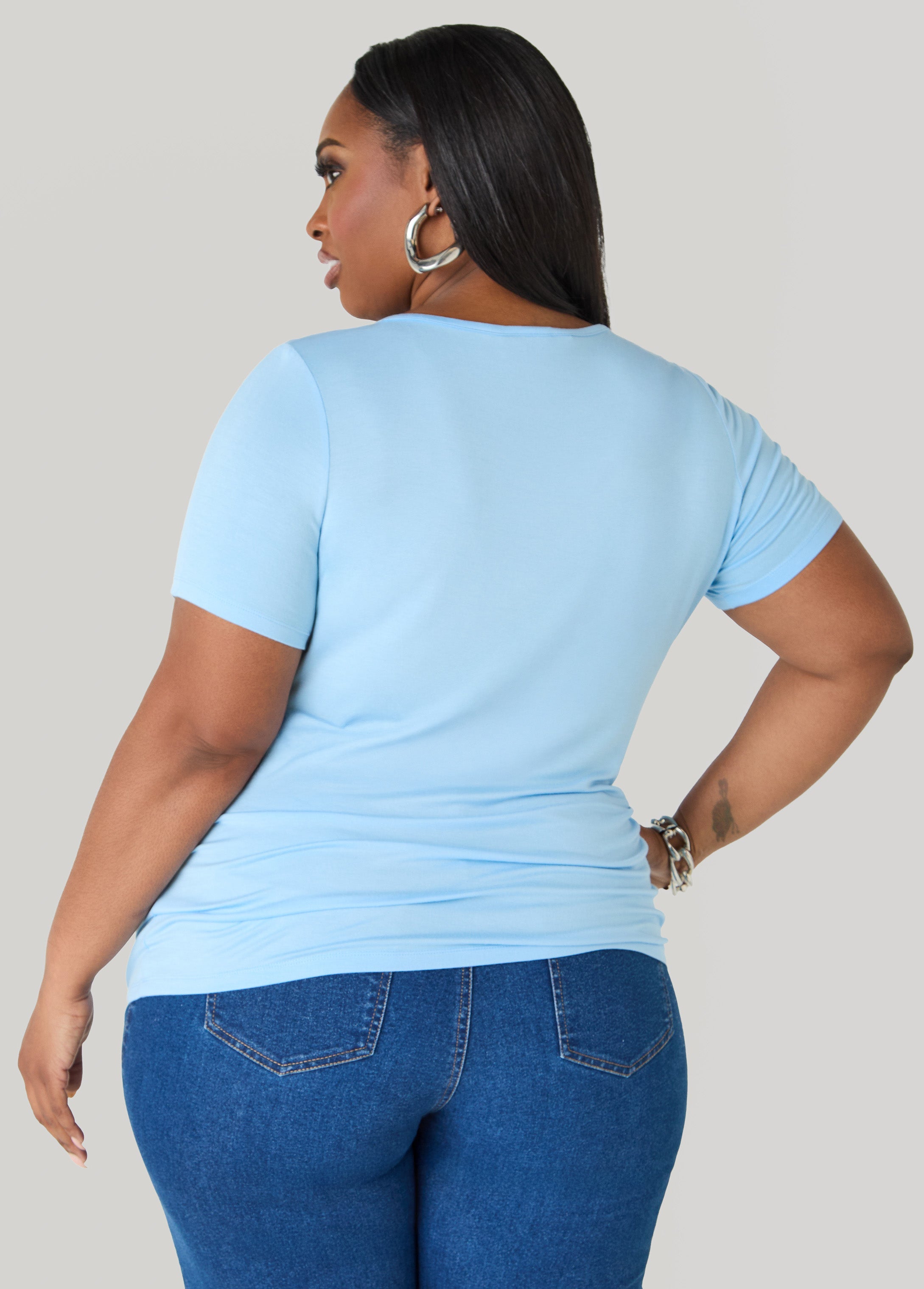 Basic Crewneck Jersey Tee Victoria Blue | Ashley Stewart