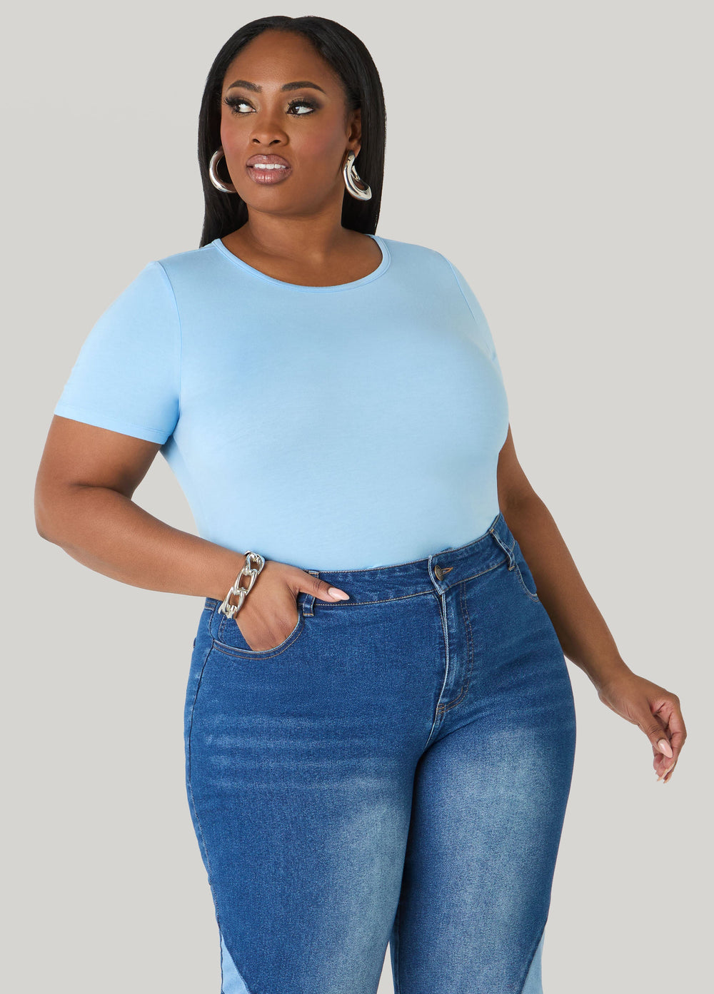 Basic Crewneck Jersey Tee Victoria Blue | Ashley Stewart