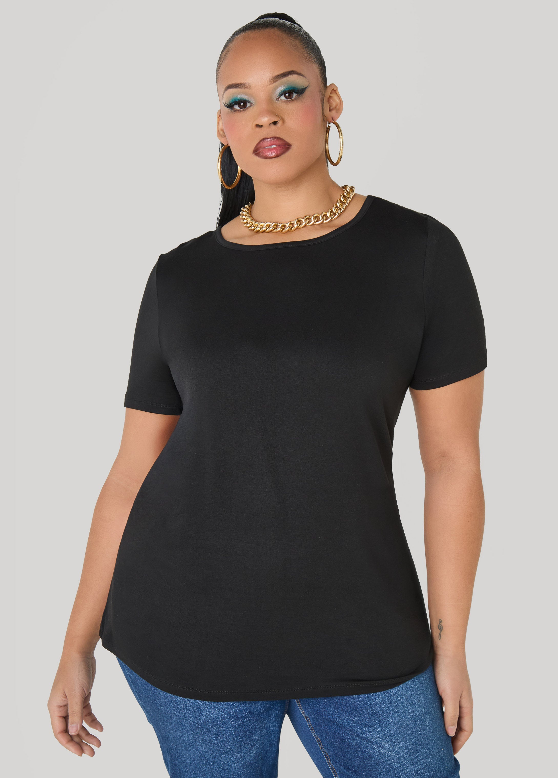 Basic Crewneck Jersey Tee Victoria Blue | Ashley Stewart