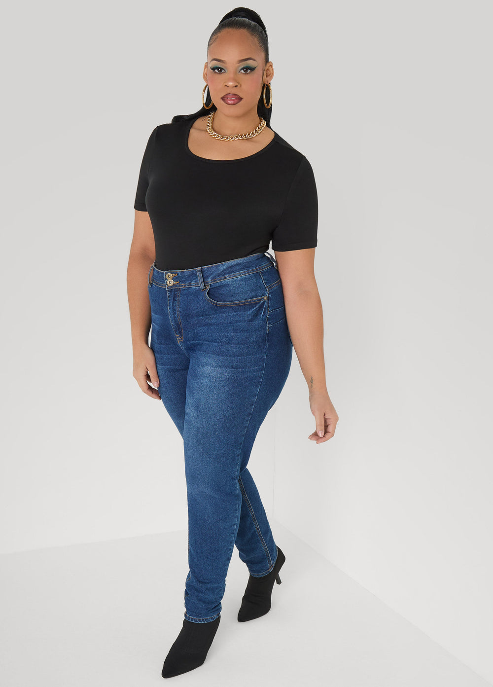 Basic Crewneck Jersey Tee Victoria Blue | Ashley Stewart