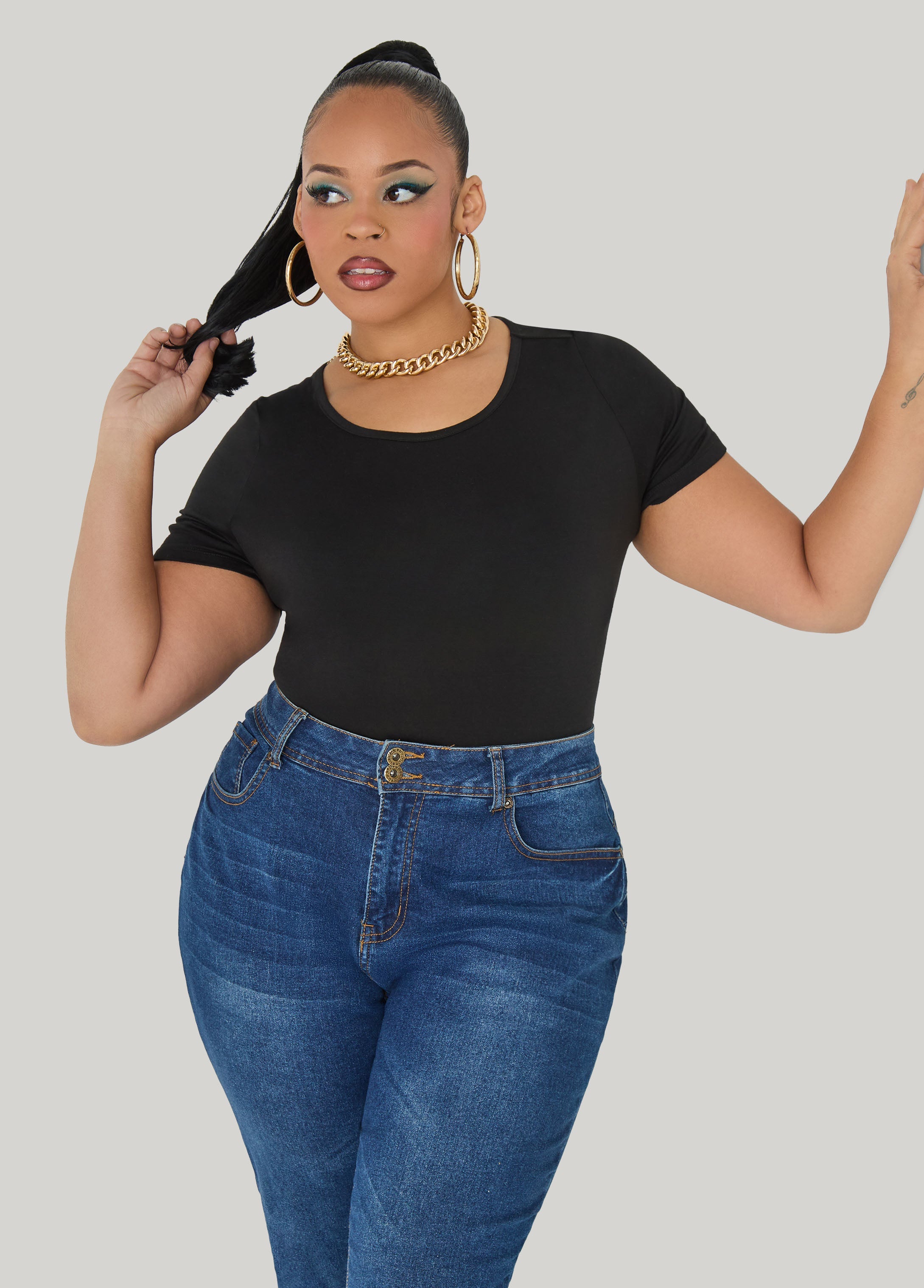 Basic Crewneck Jersey Tee Victoria Blue | Ashley Stewart