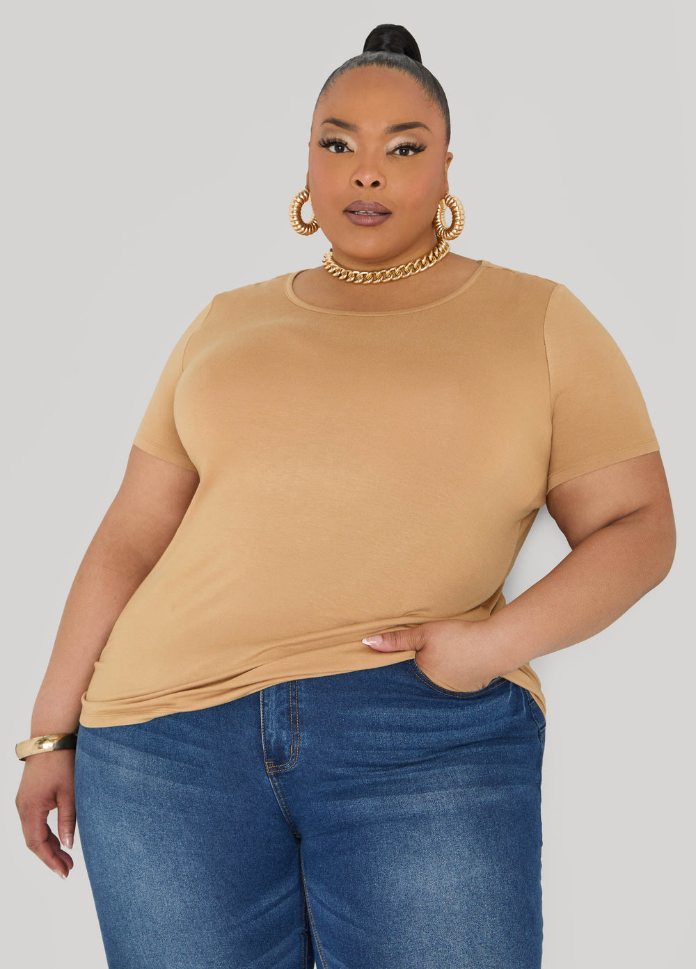 Basic Crewneck Jersey Tee Victoria Blue | Ashley Stewart