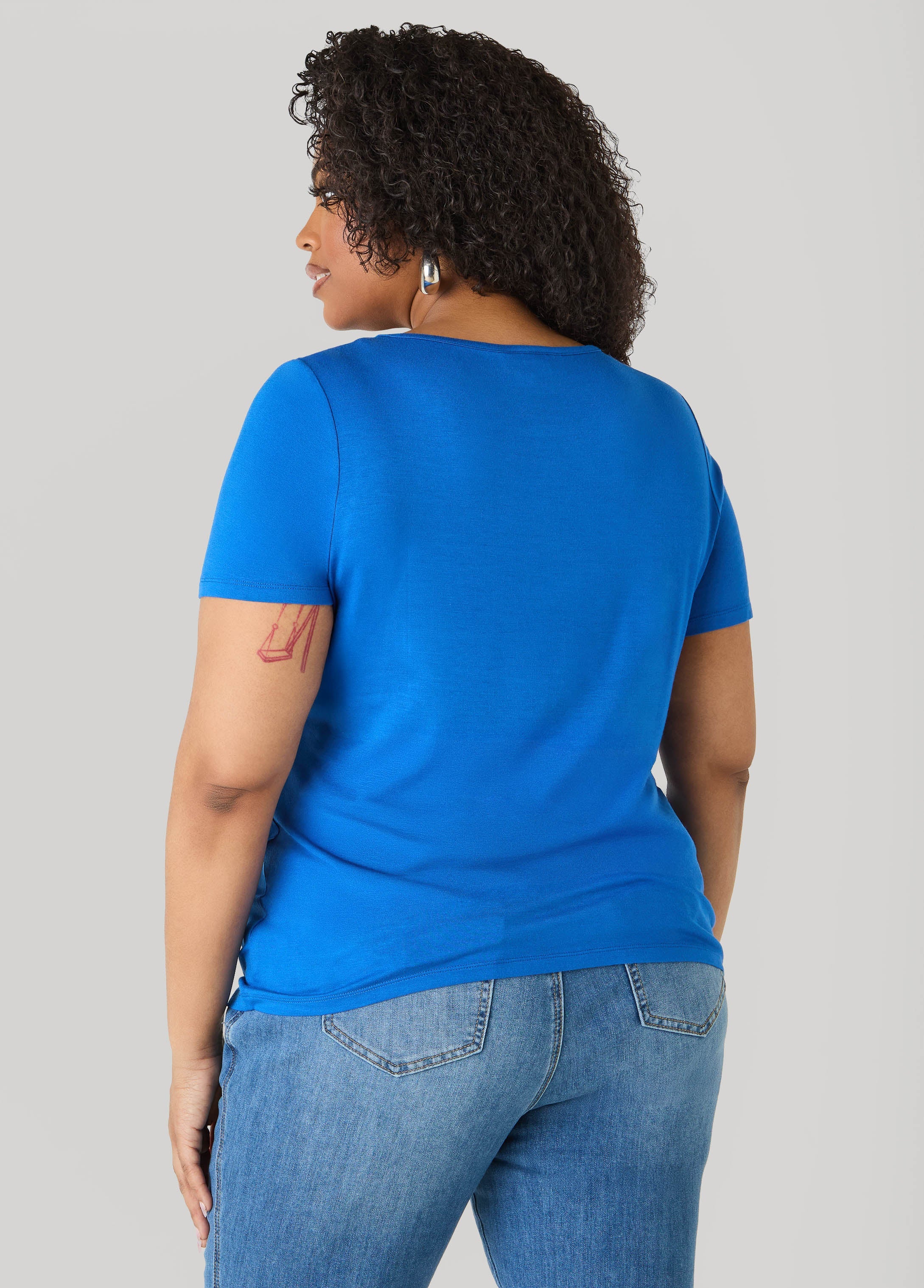 Basic Crewneck Jersey Tee Victoria Blue | Ashley Stewart