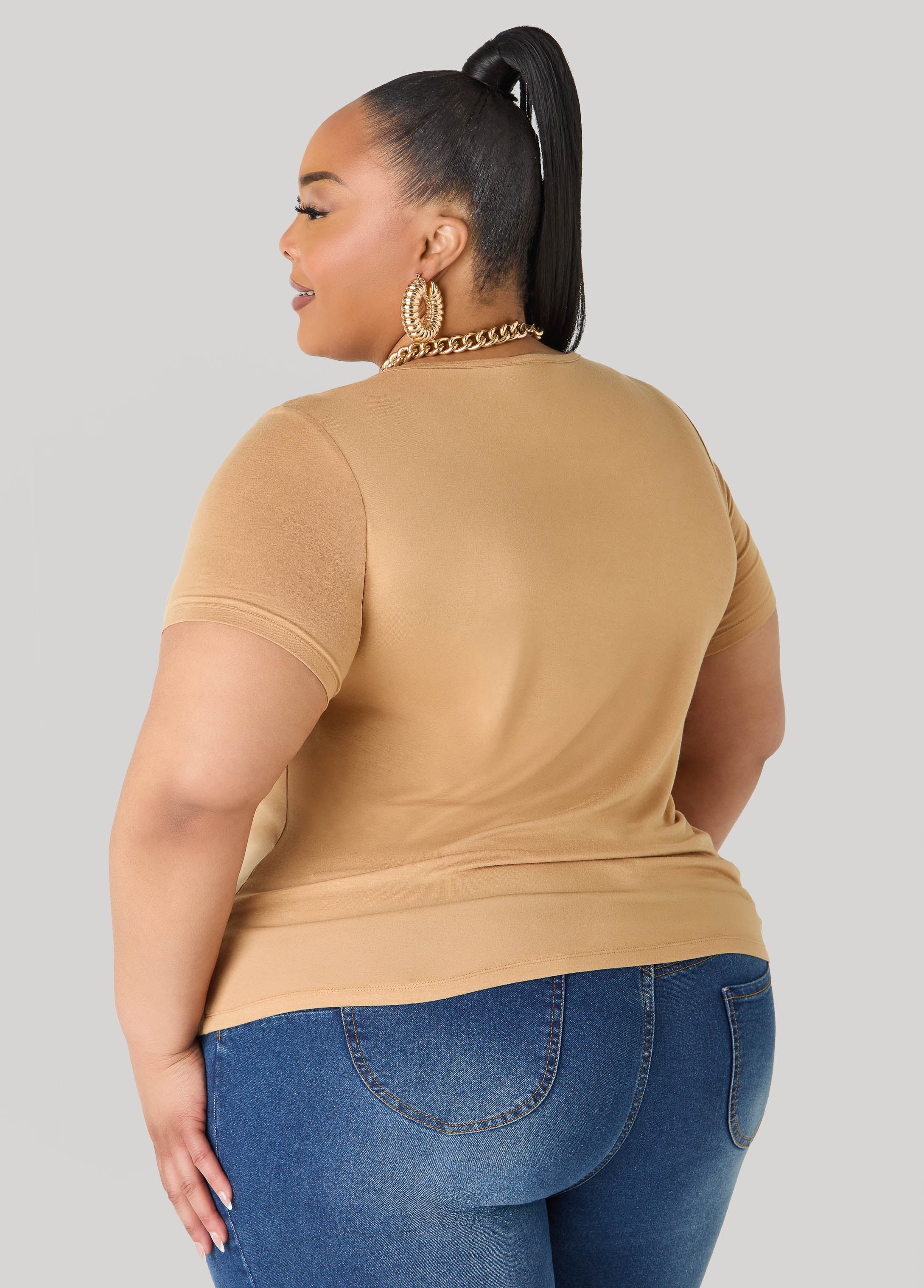 Basic Crewneck Jersey Tee Victoria Blue | Ashley Stewart