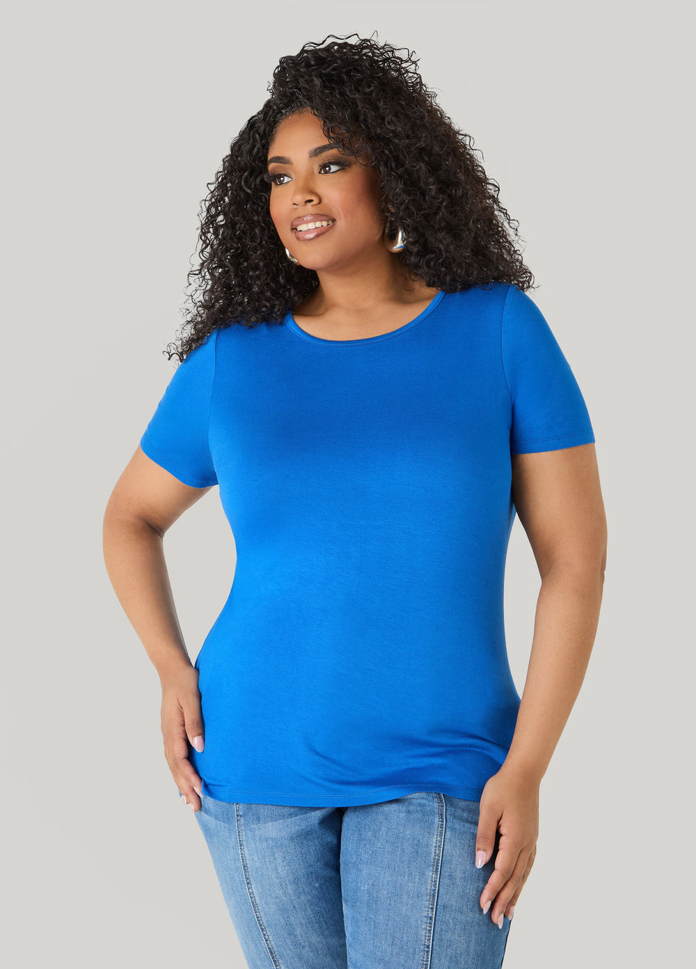 Basic Crewneck Jersey Tee Victoria Blue | Ashley Stewart