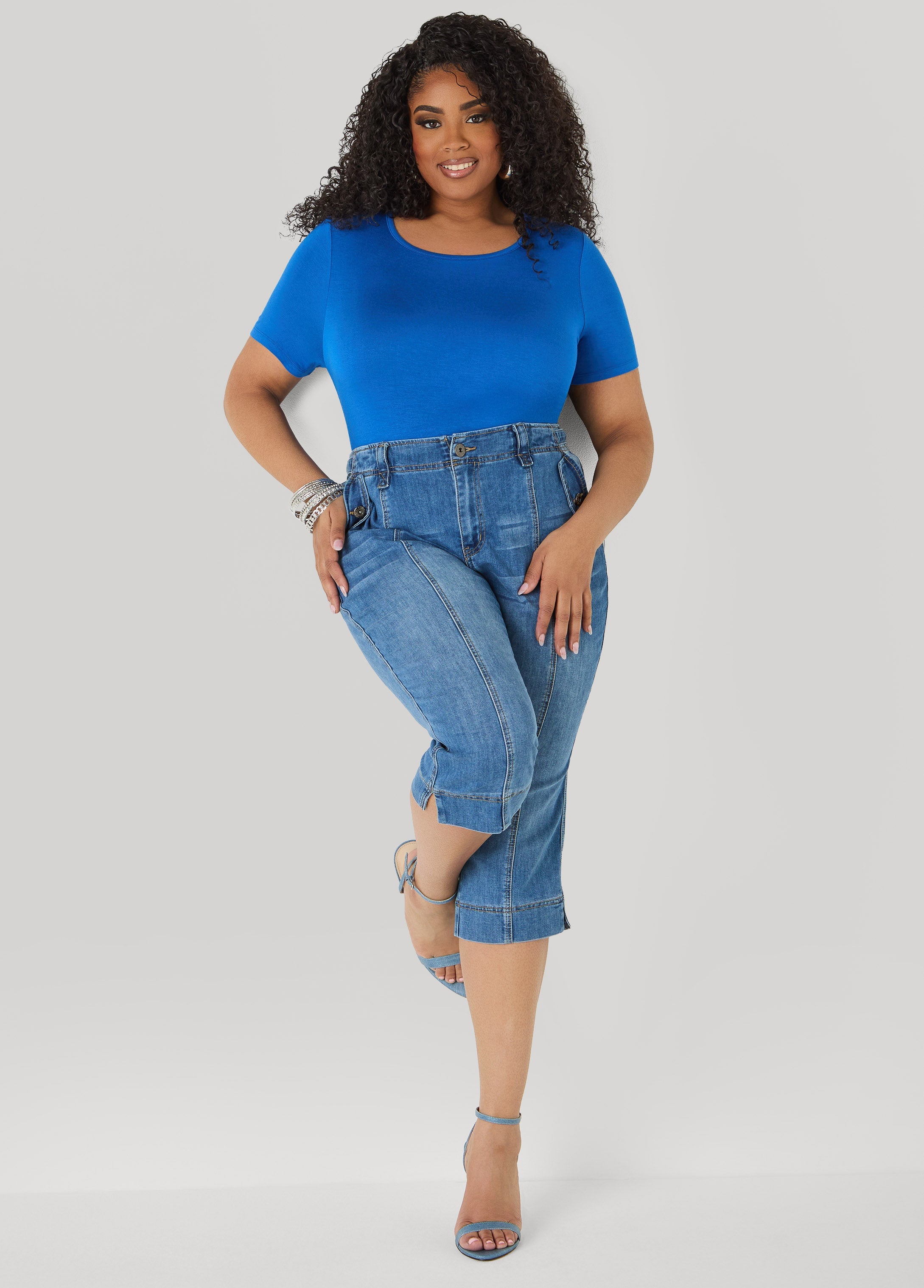 Basic Crewneck Jersey Tee Victoria Blue | Ashley Stewart