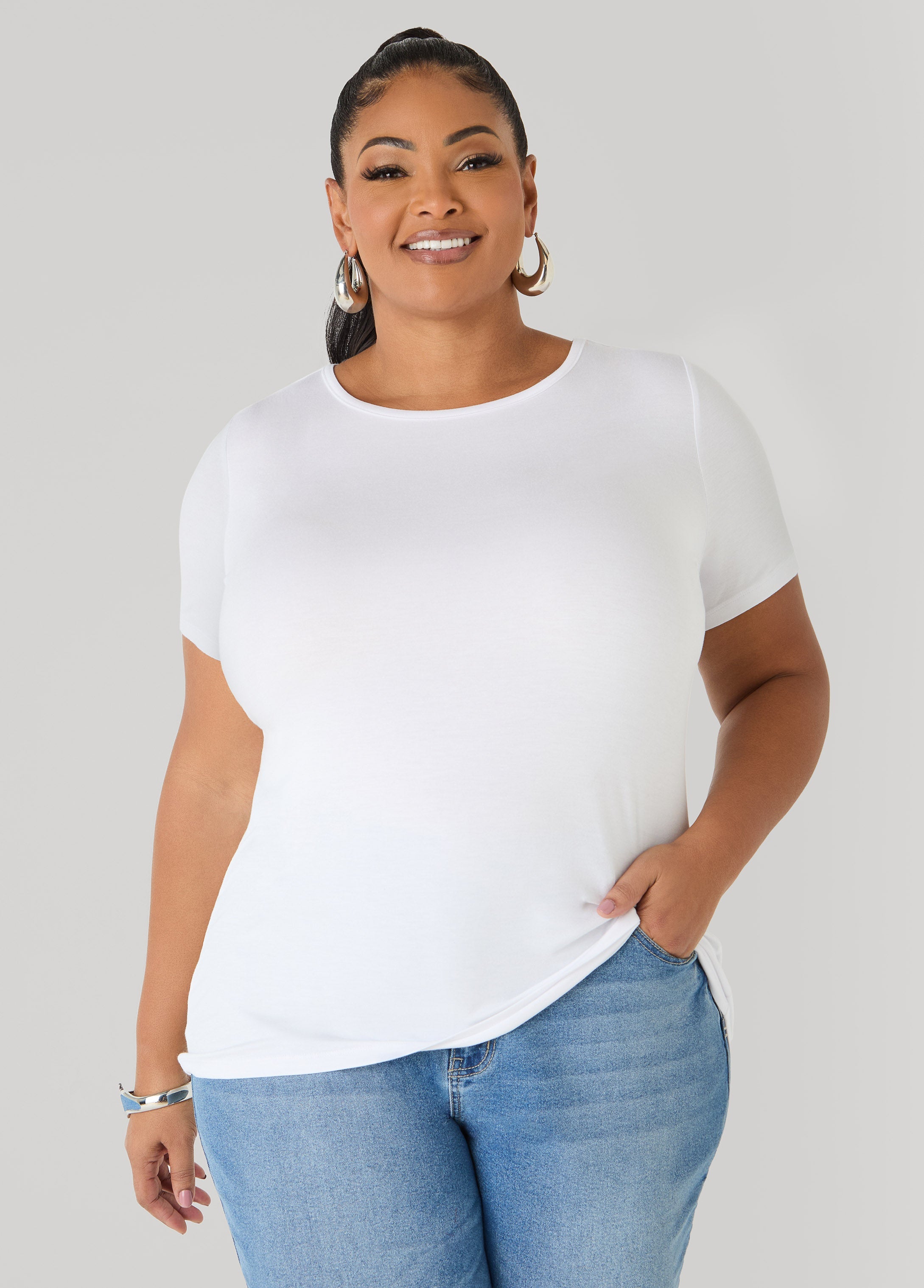 Basic Crewneck Jersey Tee Victoria Blue | Ashley Stewart